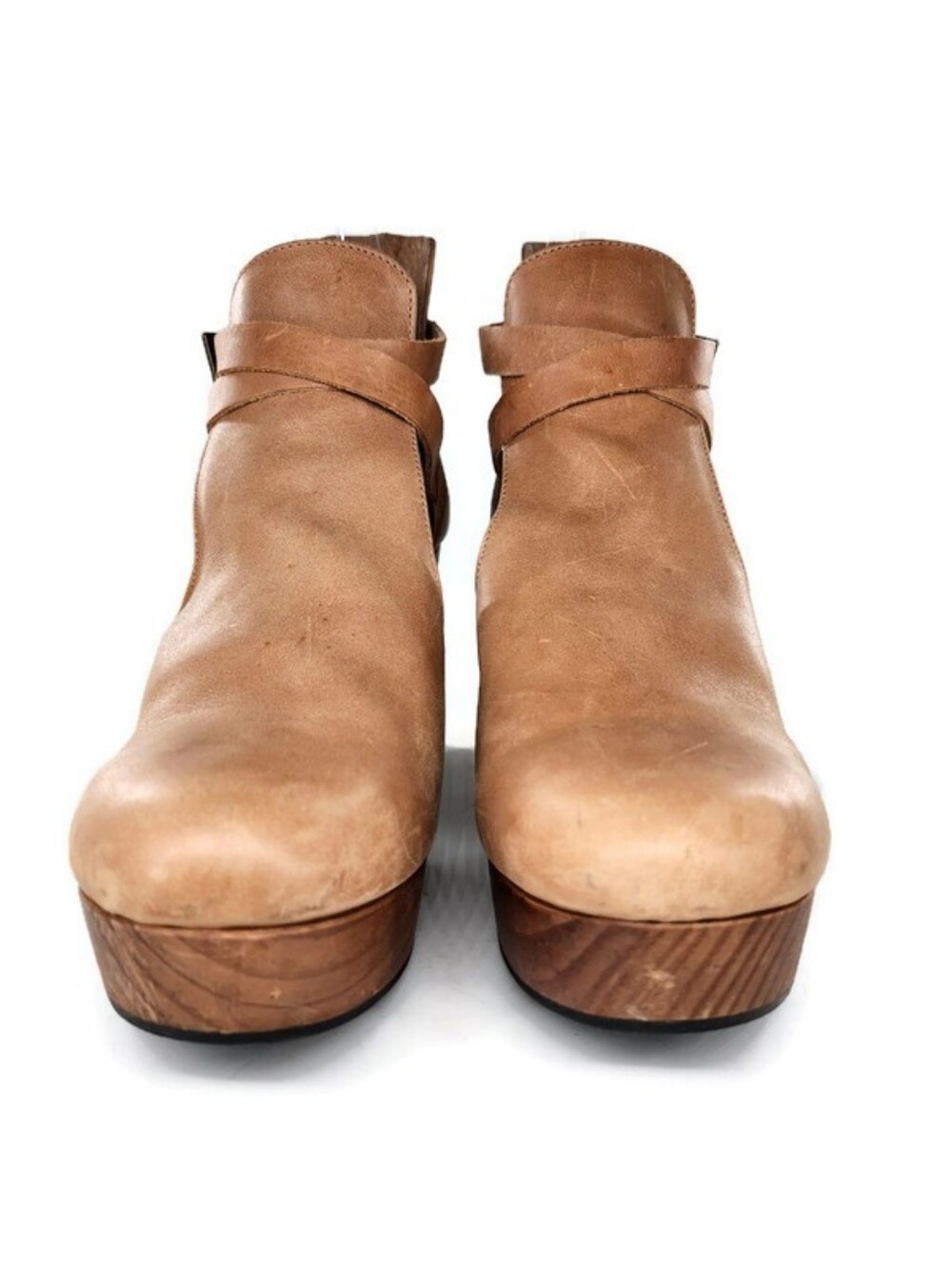 Free People Cedar Tan Smooth Leather Wooden High Heel Platform Clogs - Picture 3 of 14